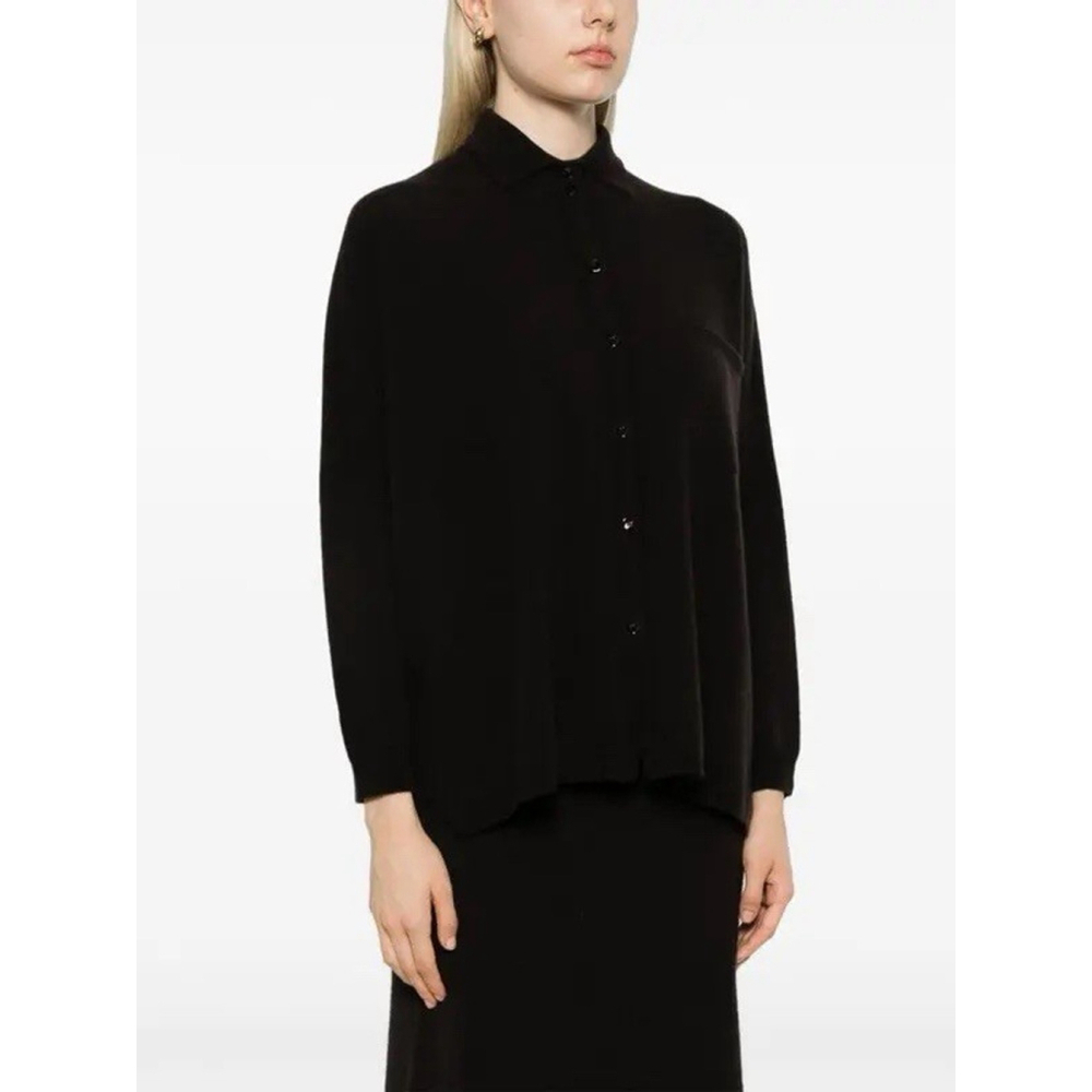 Vanisè 100% Cashmere Shirt S/M Black Button Front Collar Italy Minimal Luxury